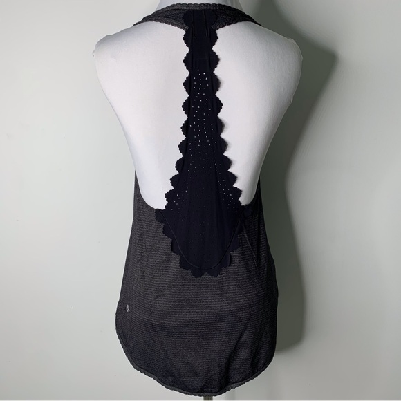 lululemon athletica Tops - Lululemon Women's Black Gray Lace Back Racerback Striped Tank Top Size 4
